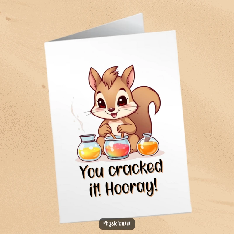 Funny Free Printable Congratulations Card: Brave squirrel concocting a colorful, celebratory potion, perfect for DIY gifting.