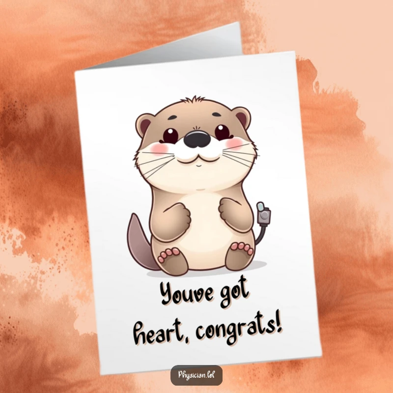 Funny Free Printable Congrats Card: Cheerful otter giving a thumbs-up nod while checking a pulse, celebrating success humorously.