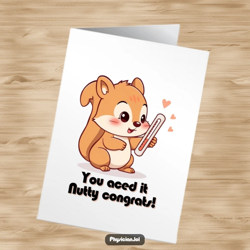 Free Printable Congratulations Card: A funny squirrel holding a thermometer, perfect for celebrating any big achievement.