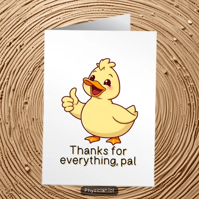 Funny Free Printable Thank You Card: Delighted duck giving a big thumbs up, smiling, expressing thanks, downloadable.