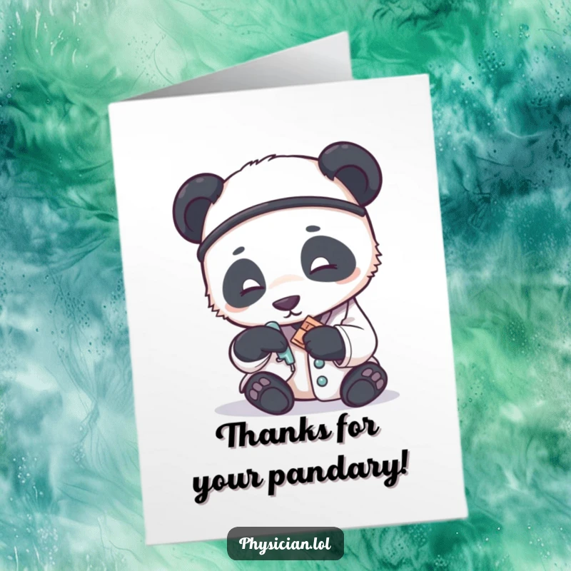 Funny free printable thank you card featuring a panda doctor carefully and kindly dressing a tiny wound with a bandage.