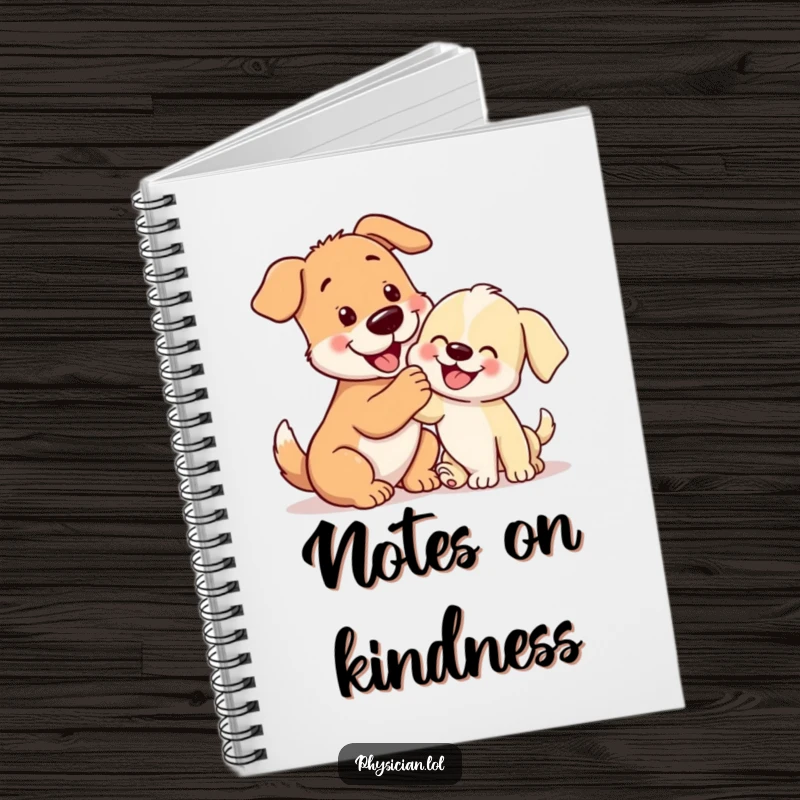 Funny big dog gently patting a cheerful puppy, a cute and humorous notebook for dog enthusiasts.