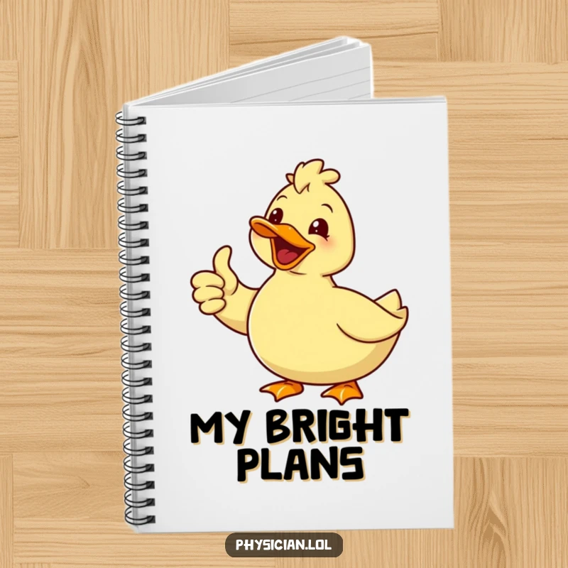 Funny notebook cover featuring a delighted duck with a smile giving a thumbs up, perfect for journaling happy thoughts and positive affirmations.