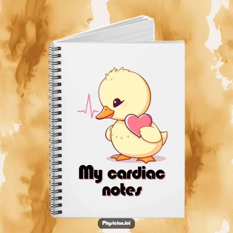 Funny wobbly duckling doctor notebook cover, stethoscope ready, listening intently, ideal for capturing notes with a humorous touch.