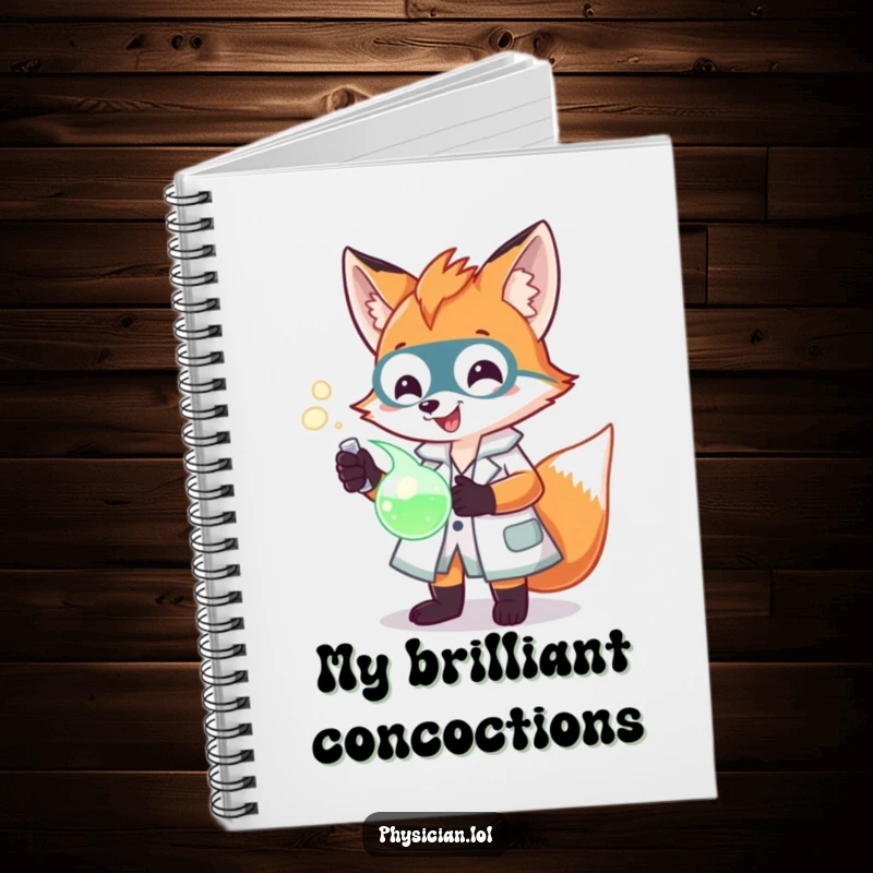 Funny Fox Scientist Notebook featuring a cheerful fox in a lab coat with a glowing potion, ready for jotting down ideas.
