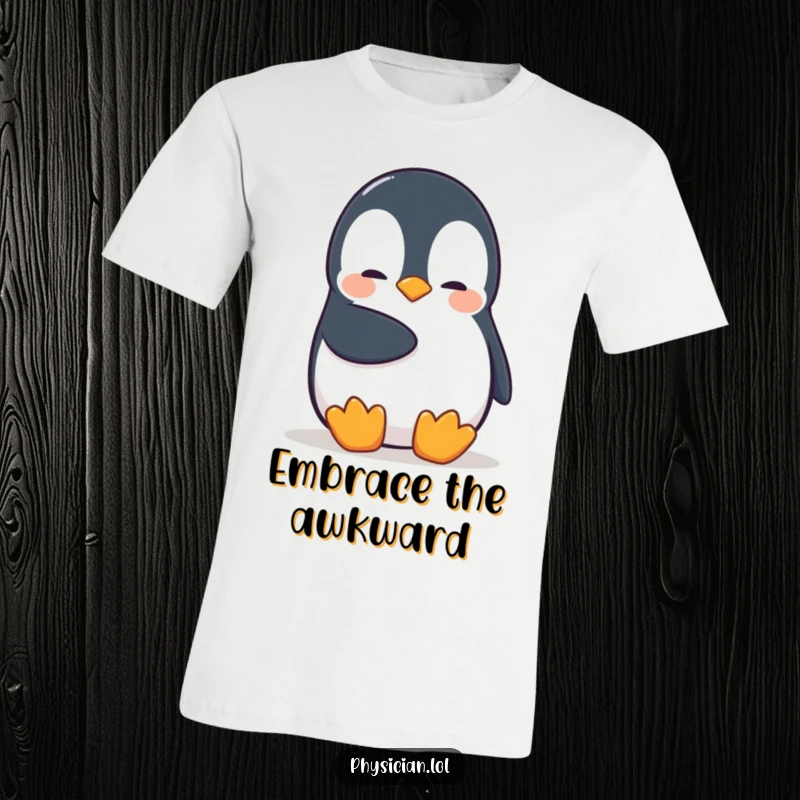 Funny Penguin T-Shirt featuring a shy penguin offering a gentle, comforting pat, ideal for expressing kindness and empathy.