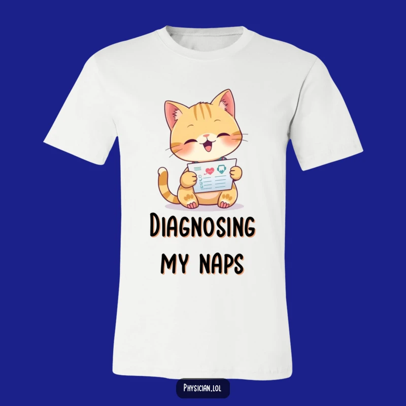 Funny Cat Doctor T-Shirt: Focused Feline Reads Chart, Medical Humor Tee
