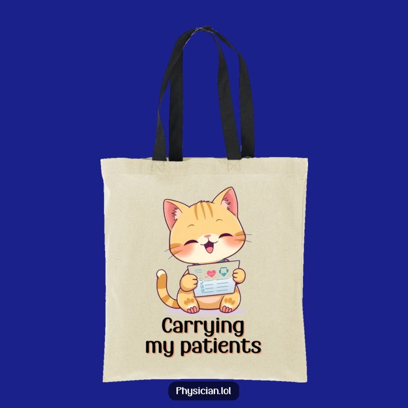 Funny Cat Doctor Tote Bag: Focused Feline Reads Chart, Carry Your Care