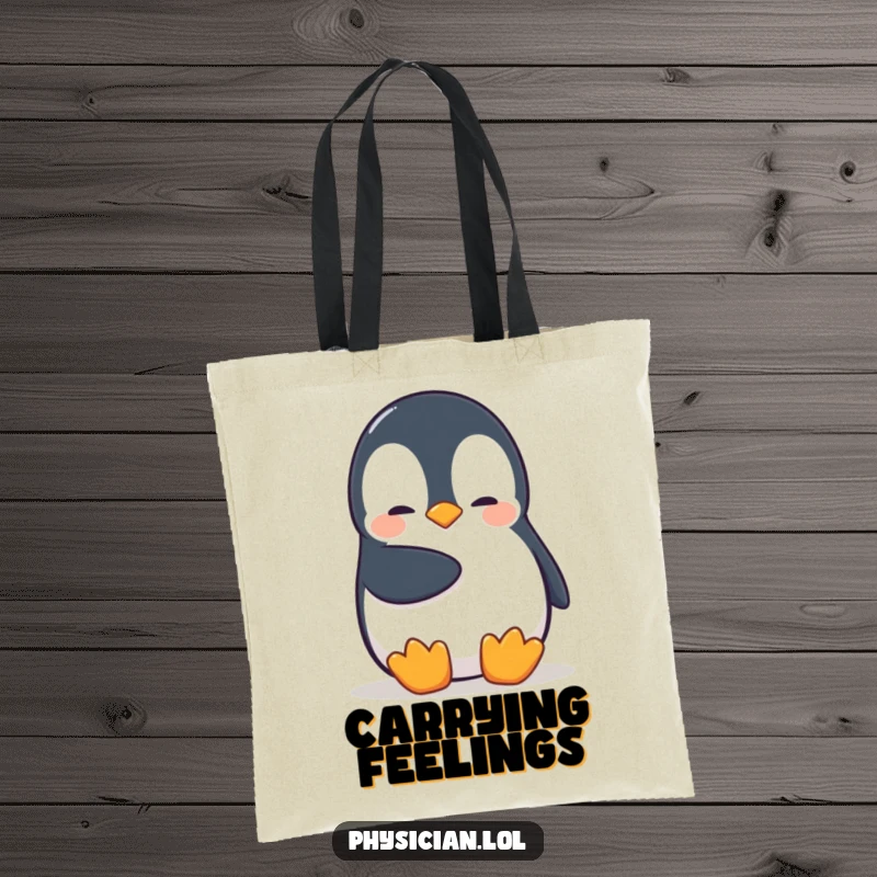 Funny Penguin Tote Bag: a shy penguin shares a gentle, comforting pat, functional and adorable for everyday use.